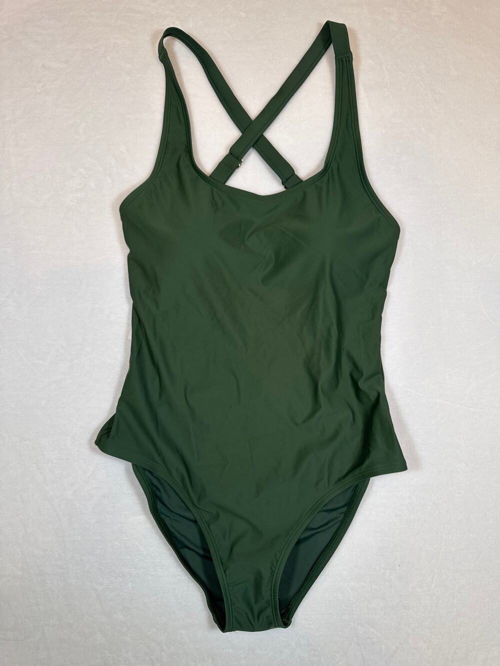 NWT Quince Green Scoop Neck One Piece Bathing Suit w/ Criss Cross Back Sz XL